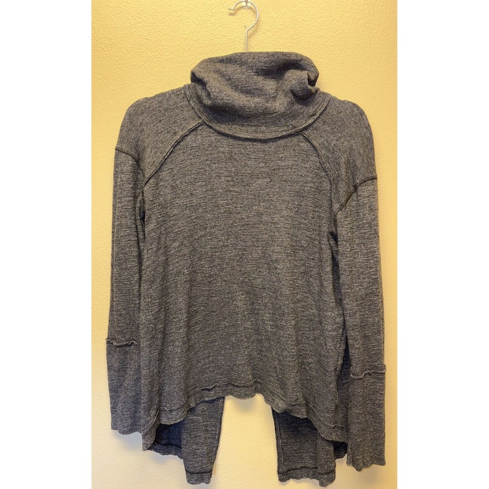 Free People We The Free Sweater Split Back Turtleneck Small OB538113 Charcoal